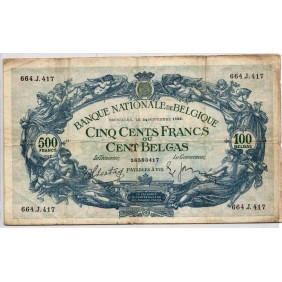 BELGIUM 500 Francs 24.09.1938