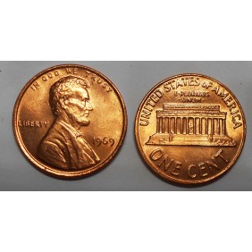 USA 1 Cent 1969 Lincoln Red...