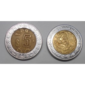 MEXICO 5 Pesos 2000 Bimetallic