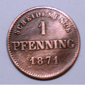 BAVARIA 1 Pfennig 1871