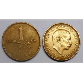 DENMARK 1 Krone 1947 KM 835
