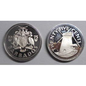 BARBADOS 25 Cents 1975 Proof