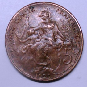 FRANCE 5 Centimes 1920 Bronze