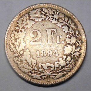 SWITZERLAND 2 Francs 1894 AG