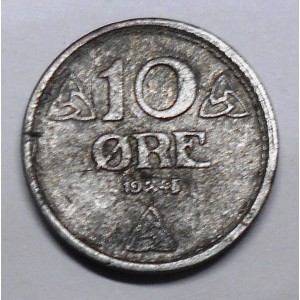 NORWAY 10 Ore 1945 Zinc
