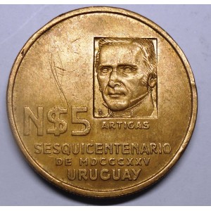 URUGUAY 5 Nuevos Pesos 1975...