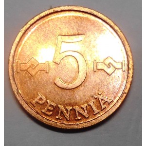 FINLAND 5 Pennia 1977 copper