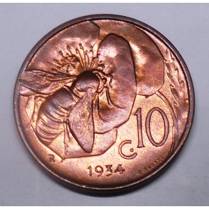 10 Centesimi 1934 FDC rame...