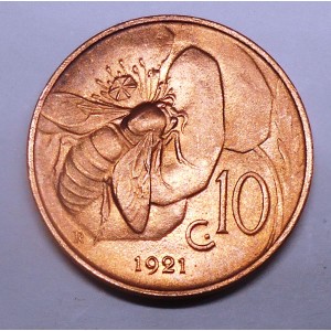 10 Centesimi 1921 FDC rame...