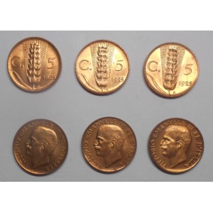 5 Centesimi 1925 n.3 pz. FDC