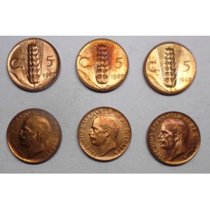 5 Centesimi 1922 3 pz. FDC