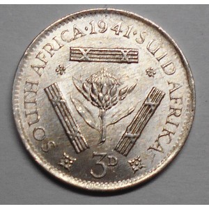 SOUTH AFRICA 3 Pence 1941 AG