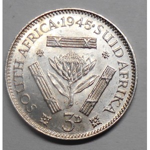 SOUTH AFRICA 3 Pence 1945 AG