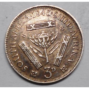 SOUTH AFRICA 3 Pence 1945 AG