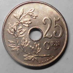 BELGIUM 25 Centimes 1908...