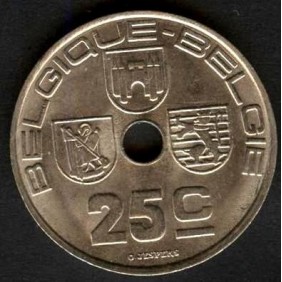 BELGIUM 25 Centimes 1939...