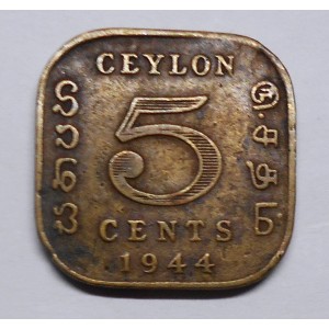 CEYLON 5 Cents 1944