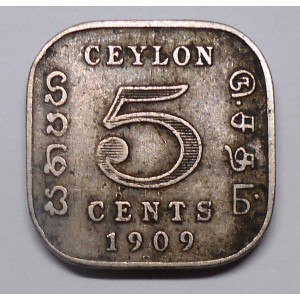 CEYLON 5 Cents 1909