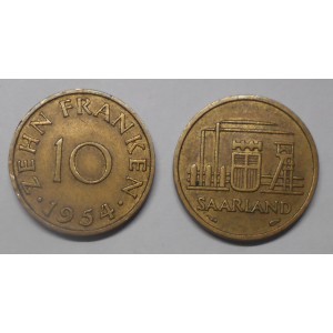 SAARLAND 10 Franken 1954