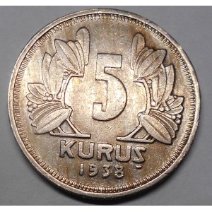 TURKEY 5 Kurus 1938