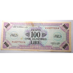 100 AM Lire BILINGUE 1943...