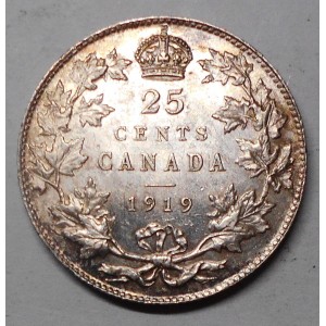 CANADA 25 Cents 1919 AG...