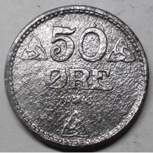 NORWAY 50 Ore 1943 zinc rare