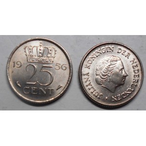NETHERLANDS 25 Cents 1956