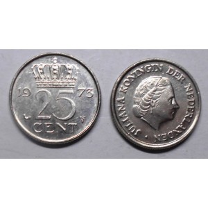 NETHERLANDS 25 Cents 1973