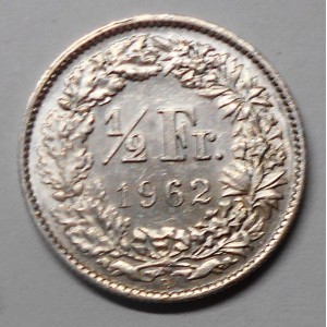 SWITZERLAND 1/2 Franc 1962 AG