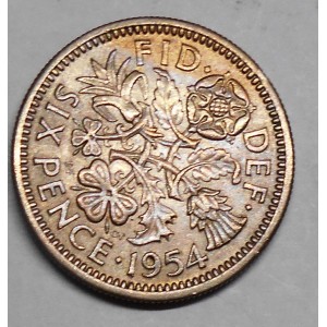 GREAT BRITAIN 6 Pence 1954