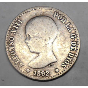 SPAIN 50 Centimos 1892 AG