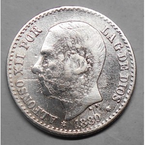 SPAIN 50 Centimos 1880 AG