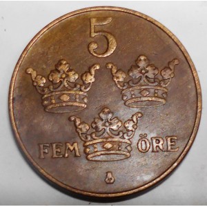 SWEDEN 5 Ore 1942 Br rare