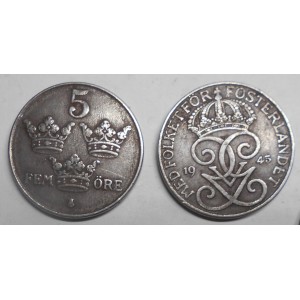 SWEDEN 5 Ore 1945