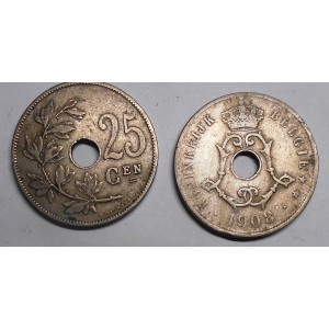 BELGIUM 25 Centimes 1908...