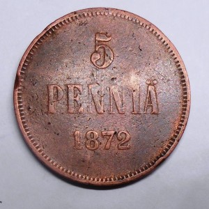 FINLAND 5 Pennia 1872