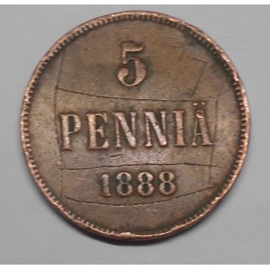 FINLAND 5 Pennia 1888