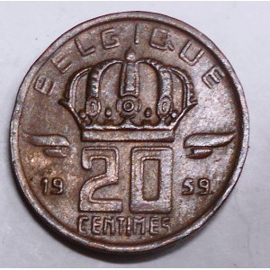 BELGIUM 20 Centimes 1959...