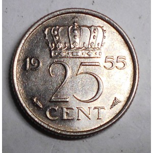 NETHERLANDS 25 Cents 1955