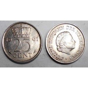 NETHERLANDS 25 Cents 1961