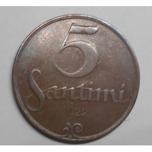 LATVIA 5 Santimi 1922