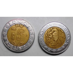 MEXICO 5 Pesos 2007 Bimetallic