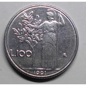 100 Lire 1991 ribattuta...