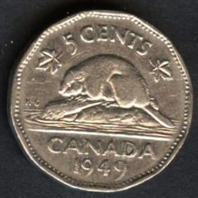 CANADA 5 Cents 1949