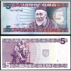 LITHUANIA 5 Litai 1993
