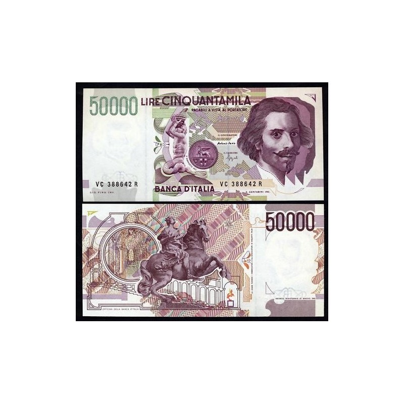 50000 lire - BANCONOTA DA 50.000 LIRE ITALIA BERNINI 1° TIPO SERIE