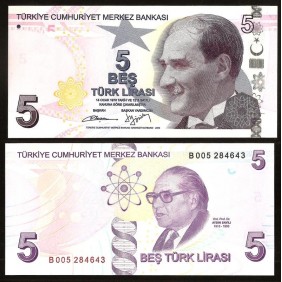 TURKEY 5 Lira L. 1970/2009...