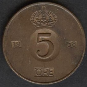 SWEDEN 5 Ore 1958