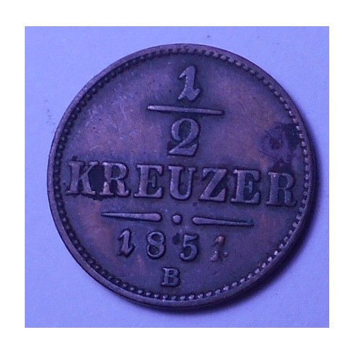 AUSTRIA 1/2 Kreuzer 1851 B